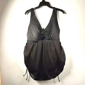 SWIM BY CACIQUE Size 20 Black Crochet NO-WIRE One-Piece Swim Dress Swimsuit